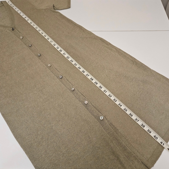 J. Jill Long Linen-Blend Long Cardigan Women Med Button Front V-Neck Sage Green - Picture 4 of 14